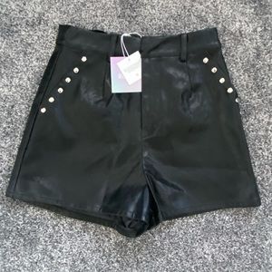 Black Faux Leather High Waisted Shorts with Studded Pockets (WITH TAGS)